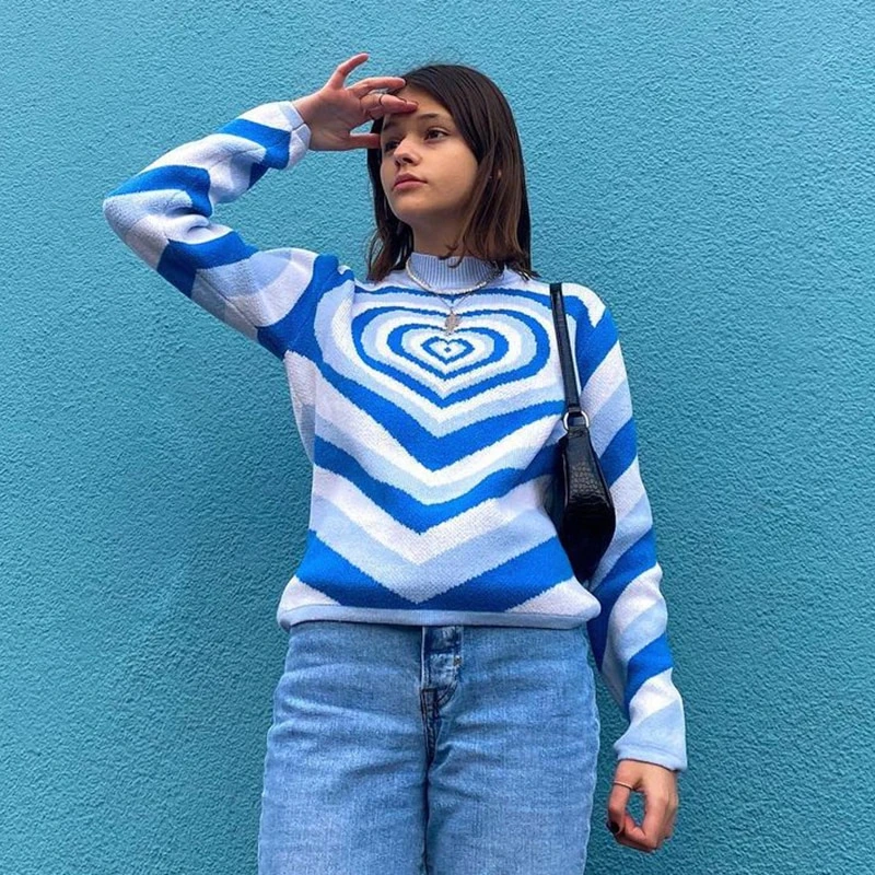 Pull Vintage Coeur Psychédélique Pour Femme 3 Pull Vintage Coeur Psychédélique Pour Femme – Image 3