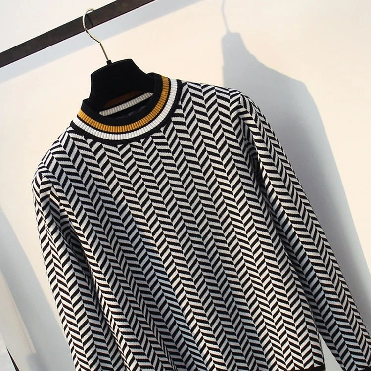 Pull Vintage Pour Femme Décor Losange Noir Et Blanc 6 Pull Vintage Pour Femme Décor Losange Noir Et Blanc – Image 6