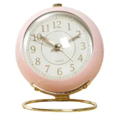Réveil Rétro Métallique Rond Et Coloré Avec Alarme -Vintage Soldes reveil retro metallique rond et colore avec alarme rose