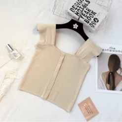 T-shirt Court Tricoté Et à Boutons Vintage Pour Femme -Vintage Soldes t shirt court tricote et a boutons vintage pour femme 2