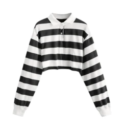 T-shirt En Col Chemisier à Rayures Et Manches Longues -Vintage Soldes t shirt en col chemisier a rayures et manches longues 3