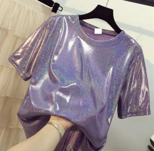 T-shirt Rétro Brillant à Col Rond Pour Femme 6 T-shirt Rétro Brillant à Col Rond Pour Femme – Image 6