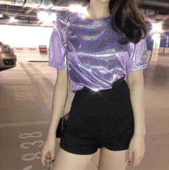 T-shirt Rétro Brillant à Col Rond Pour Femme 15 T-shirt Rétro Brillant à Col Rond Pour Femme -Vintage Soldes t shirt retro brillant a col rond pour femme 6 1