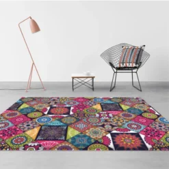 Tapis De Sol Design Rétro Multicolore Et Formes Géométriques
