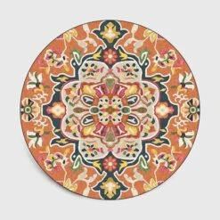 Tapis Vintage Motif Mandala Orange