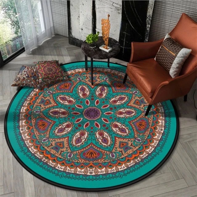 Tapis Vintage Rond Mandala Bleu 2 Tapis Vintage Rond Mandala Bleu – Image 2