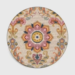 Tapis Vintage Rond Nordique Beige