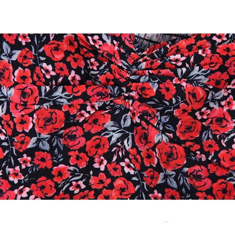 Top Rétro Imprimé Floral Rouge Pour Femme 3 Top Rétro Imprimé Floral Rouge Pour Femme – Image 3