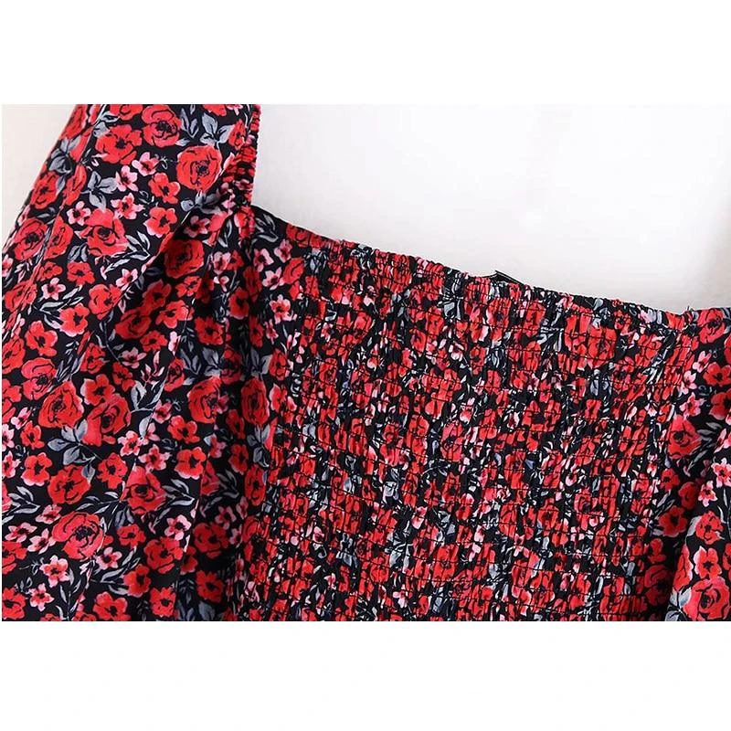 Top Rétro Imprimé Floral Rouge Pour Femme 5 Top Rétro Imprimé Floral Rouge Pour Femme – Image 5