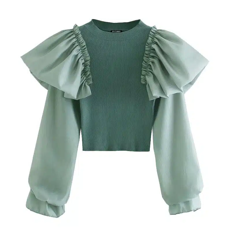 Top Vintage à Manches Longues Satinées Et à Froufrous 1 Top Vintage à Manches Longues Satinées Et à Froufrous