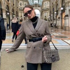 Veste Blazer Vintage à Carreaux Pied-de-poule Pour Femme -Vintage Soldes veste blazer vintage a carreaux pied de poule pour femme 3