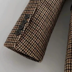 Veste Blazer Vintage à Carreaux Pied-de-poule Pour Femme -Vintage Soldes veste blazer vintage a carreaux pied de poule pour femme 4
