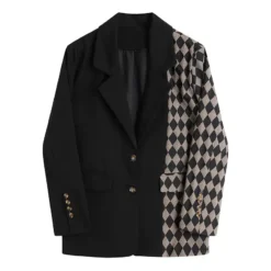 Veste Blazer Vintage Noir Et à Carreaux Pour Femme