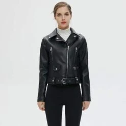Veste Blouson Moto Vintage Noir Simili Cuir Pour Femme -Vintage Soldes veste blouson moto vintage noir simili cuir pour femme 5