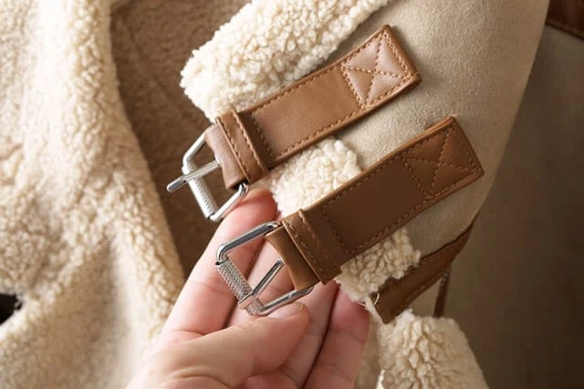 Veste De Motard En Daim Et Laine Vintage Beige Pour Femme 4 Veste De Motard En Daim Et Laine Vintage Beige Pour Femme – Image 4