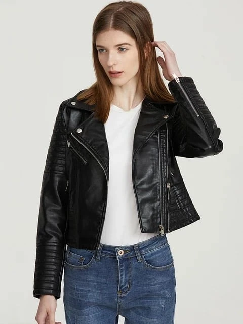 Veste De Moto En Faux Cuir Pour Femme 2 Veste De Moto En Faux Cuir Pour Femme – Image 2