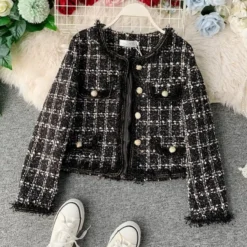 Veste élégante Vintage En Tweed Pour Femme -Vintage Soldes veste elegante vintage en tweed pour femme 2