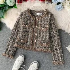 Veste élégante Vintage En Tweed Pour Femme
