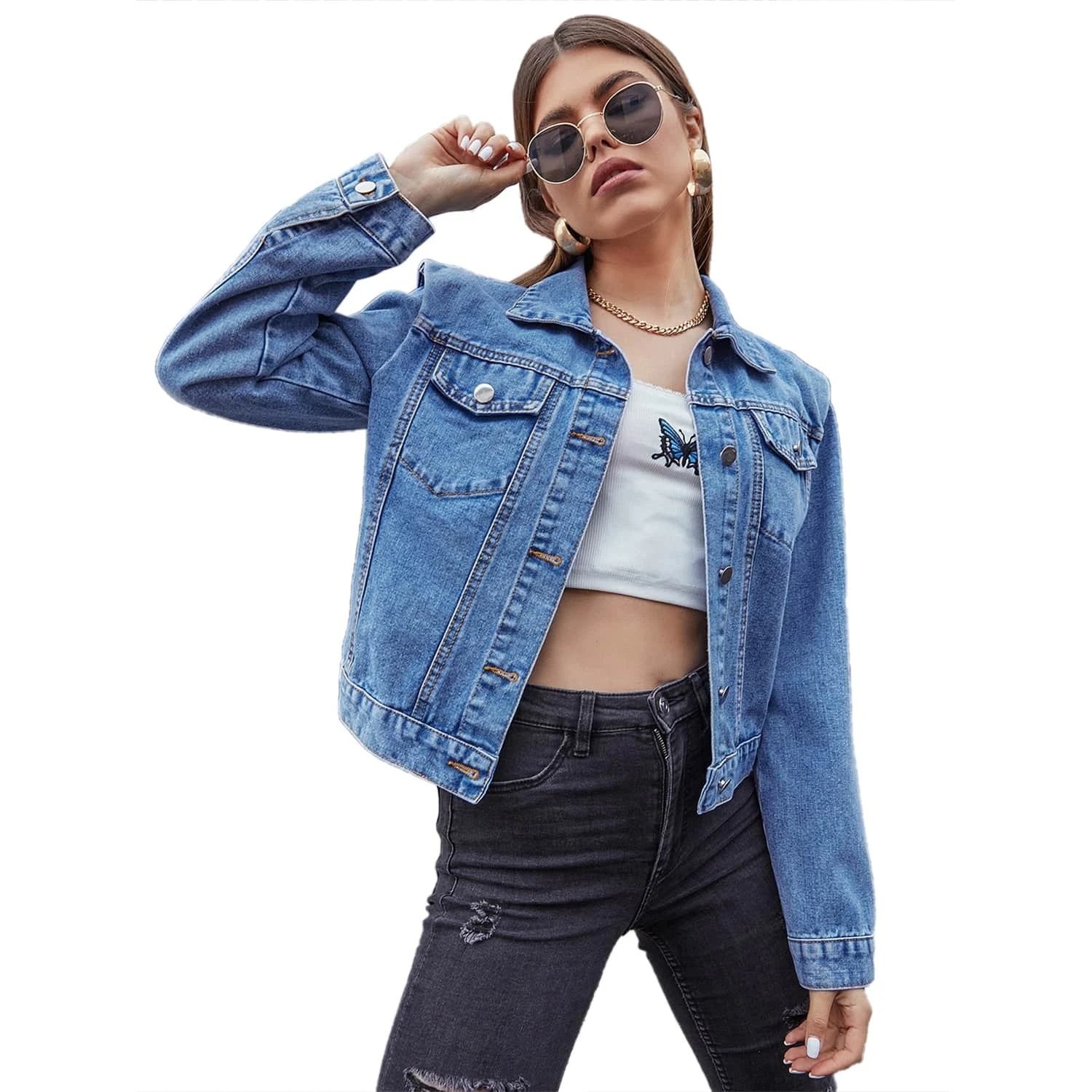 Veste En Jean épaulettes 2 Veste En Jean épaulettes – Image 2