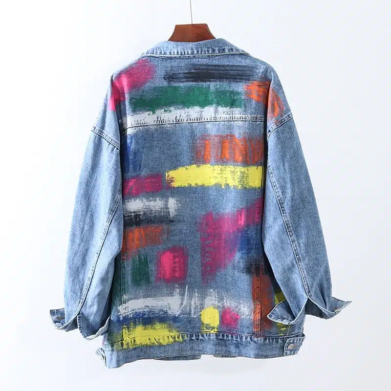Veste En Jean Longue Vintage Et Tâches De Peintures Pour Femme 2 Veste En Jean Longue Vintage Et Tâches De Peintures Pour Femme – Image 2