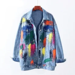 Veste En Jean Longue Vintage Et Tâches De Peintures Pour Femme