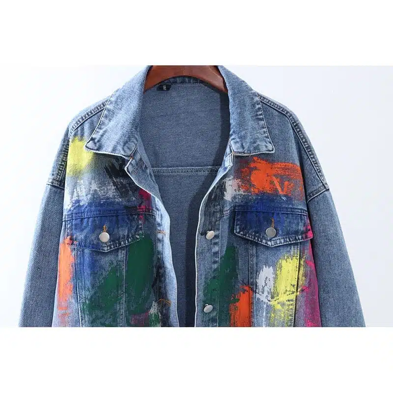 Veste En Jean Longue Vintage Et Tâches De Peintures Pour Femme 4 Veste En Jean Longue Vintage Et Tâches De Peintures Pour Femme – Image 4