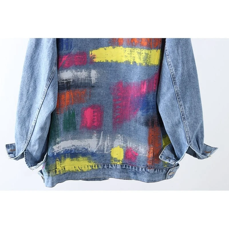 Veste En Jean Longue Vintage Et Tâches De Peintures Pour Femme 6 Veste En Jean Longue Vintage Et Tâches De Peintures Pour Femme – Image 6