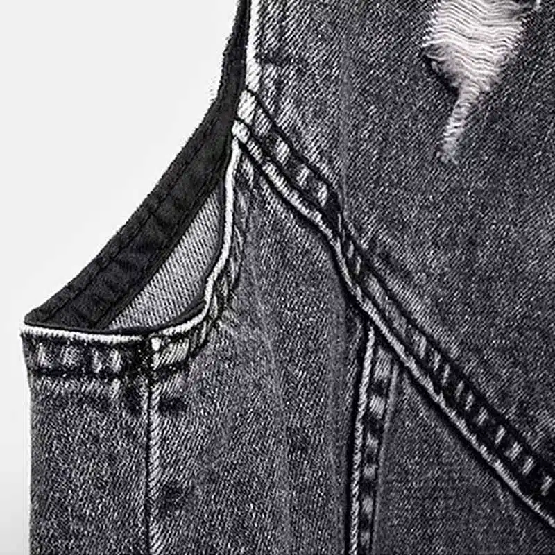 Veste En Jean Sans Manches Gris Vintage à Zip Pour Femme 4 Veste En Jean Sans Manches Gris Vintage à Zip Pour Femme – Image 4