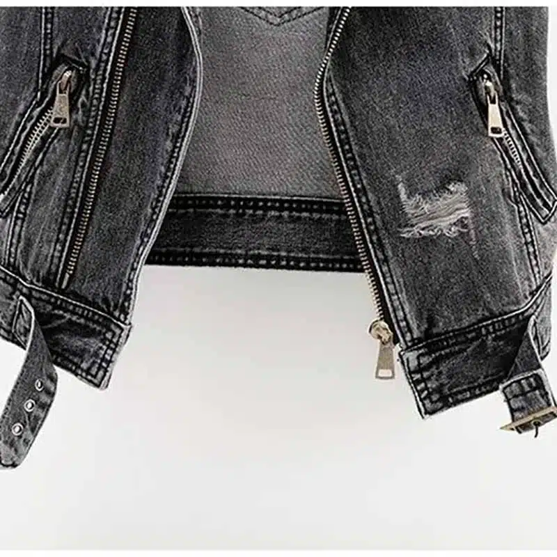Veste En Jean Sans Manches Gris Vintage à Zip Pour Femme 6 Veste En Jean Sans Manches Gris Vintage à Zip Pour Femme – Image 6