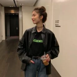 Veste Trois Quart Femme En Simili Cuir Noir -Vintage Soldes veste trois quart femme en simili cuir noir 5